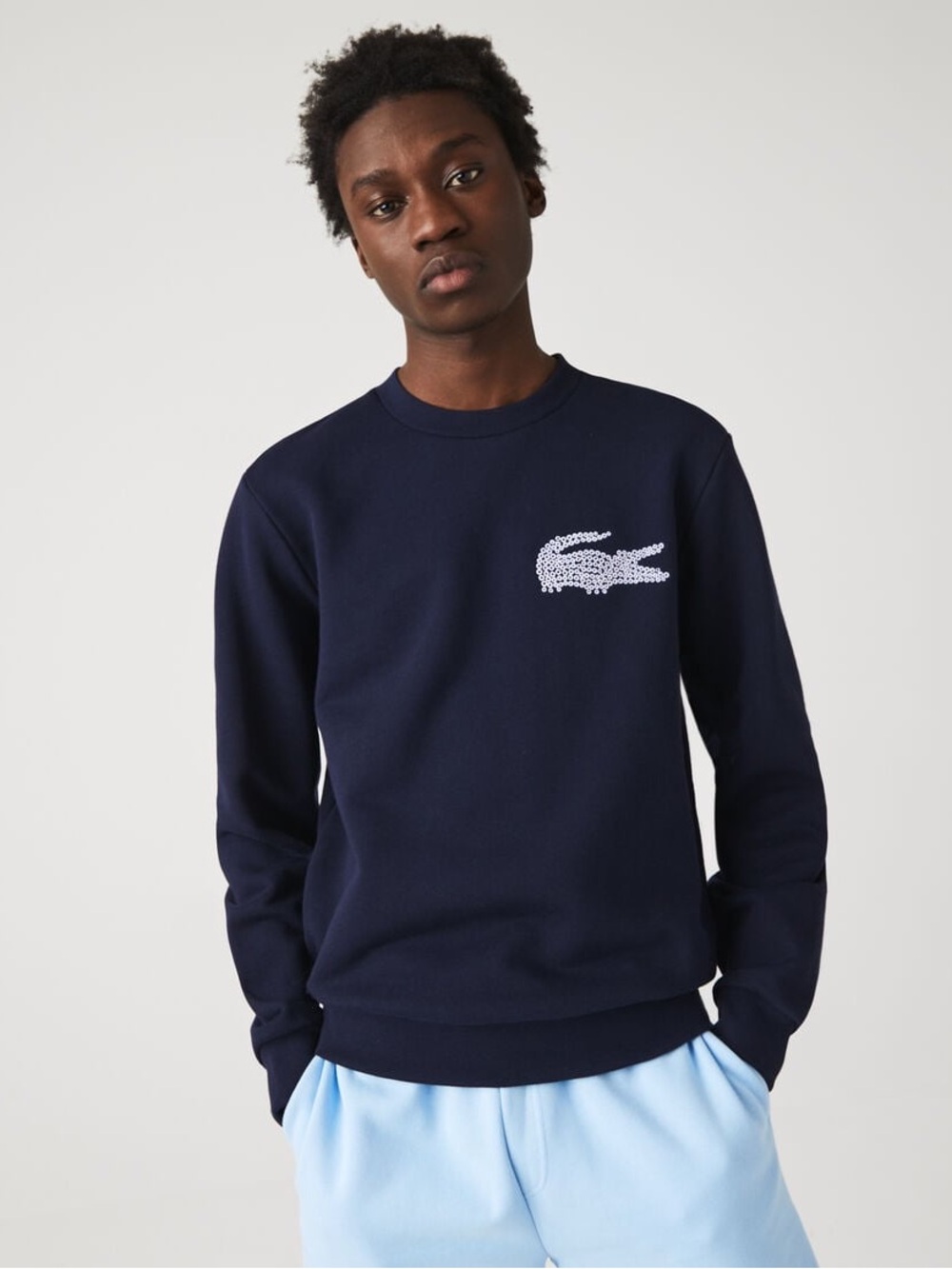 Lacoste Men's Long Sleeve Made in France Croc Sweatshirt Blue Pullover Sweater L